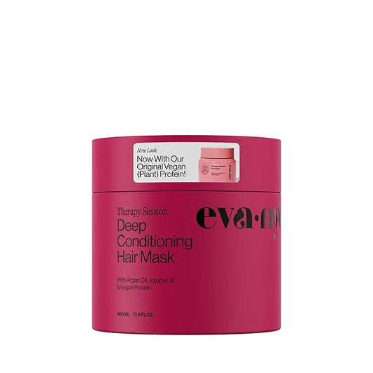 Eva NYC Therapy Session Deep Conditioning Hair Mask with Jojoba Oil + Argan Oil - Hydrate, Soften - Repair Hair Strength + Restore Damage - Sulfate Free - Warm Vanilla Scent - 13.5 fl oz