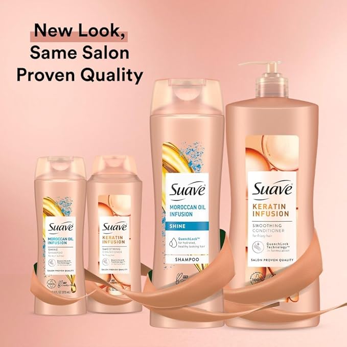 Suave Moroccan Oil Infusion Shine Shampoo 2-Size Bundle, Gentle Everyday Cleanser for Smooth, Shiny Hair