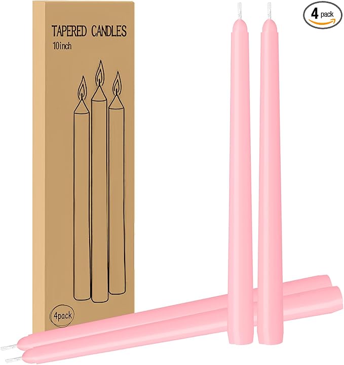 4 Pack Pink Taper Candles - Taper Candles 10 Inch Dripless, Smokeless & Unscented - 8 Hours Long Burning - Ideal for Weddings, Dinner Parties, and Home Decor