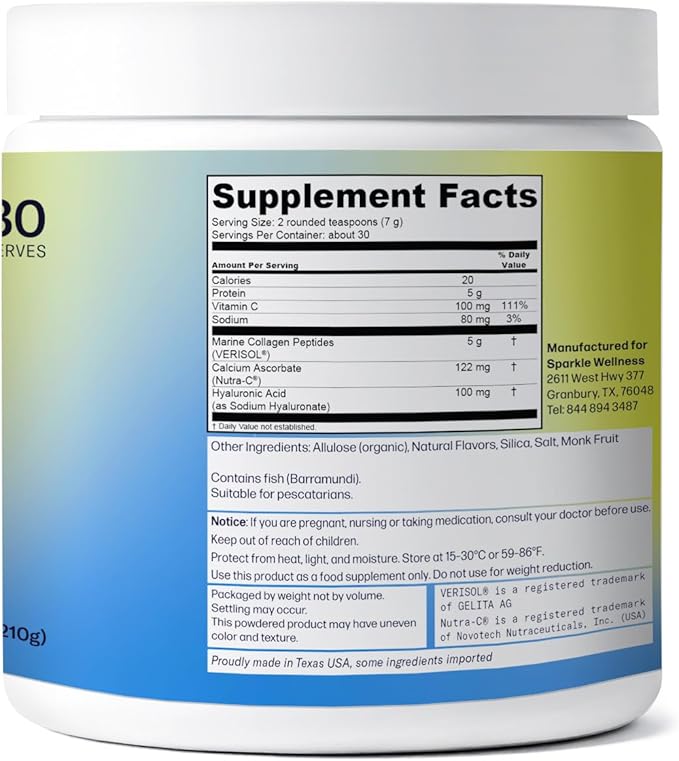 Marine-derived VERISOL Bioactive Hydrolyzed Collagen Peptides | Collagen Powder Supplement with Vitamin C & Hyaluronic Acid | Marine Skin Boost Plus (Vanilla) [30-Serves]