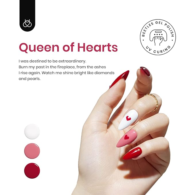 Beetles Gel Nail Polish, 6 Colors Nude Pink Red Glitter White Black Rose Golden Gel Polish Queen of Hearts Collection Soak Off Uv Lamp Cured DIY Home Manicure Gift for Women