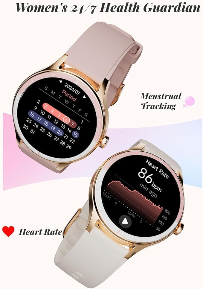 TOOBUR Smart Watch for Women, Smartwatch Compatible Android and iOS Phone, Answer/Make Calls, Fitness Tracker/Step Counter/Running Watch, Sleep/Heart Rate Monitor, 100 Sports, IP68 Waterproof, Pink