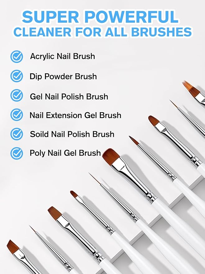 EBANKU 4OZ Nail Brush Cleaner, Nail Art Brushes Conditioner Quickly Clean Gel Nail Brush Clean Solution With Glass Cup and 100 Pcs Cleaning Pad for Nail Extension Gel