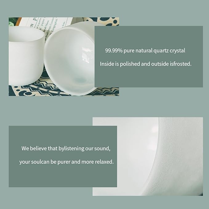 Hye-eun 3pcs 6"G 8"F 10"C Frosted Quartz Crystal Singing Bowl Set 432hz with Free Carry Bag Mallets & Rubber for Sound Healing Bath Keep Balance Therapy Meditation Yoga