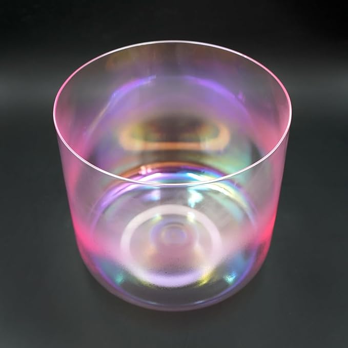 Hye-eun Clear Crystal Singing Bowl 7 inch F Note Rose Pink Cosmic Light Heart Chakra Transparent Sound Bowl with Mallet & O-ring,for Yoga Meditation Energy Healing, & Energy Balancing