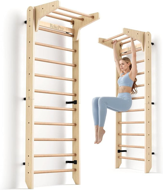 Multi-Function Gymnastics Swedish Ladder,Wall Mounted Wooden Gymnastics Bar,Indoor Home Gym for Kids & Adults
