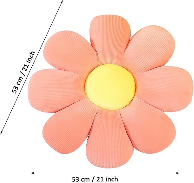 Flower Shaped Throw Pillow - 21 Inch Soft Seating Cushion for Floor, Bedroom, Sofa, Bed, Reading - Plush Room Decor (Pink)