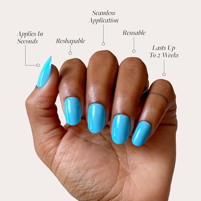 Glamnetic Press On Nails - Azure Blue | Opaque Bright Blue Short Round Fake Nails, Salon Quality | 12 Sizes - 30 Nail Kit