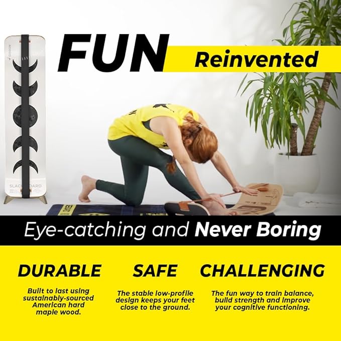 GIBBON SlackBoard - GiBoard Balance Board Kids & Adults - Slackline Balance Trainer - Slack Board Core Workout Equipment Home Gym Training - Standing Desk Exercise - Yoga, Agility, Pilates & More