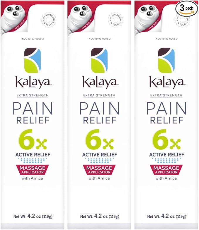 Kalaya Pain Relief Cream with Arnica – Fast-Acting Joint & Muscle Pain Relief – 6 Natural Ingredients – No-Mess Applicator – RMT-Inspired Design – Dermatologist Tested – 4.2 oz (Pack of 3)