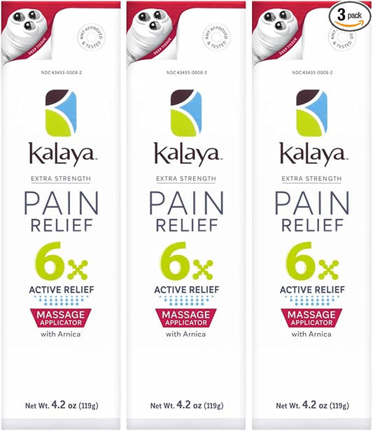Kalaya Pain Relief Cream with Arnica – Fast-Acting Joint & Muscle Pain Relief – 6 Natural Ingredients – No-Mess Applicator – RMT-Inspired Design – Dermatologist Tested – 4.2 oz (Pack of 3)
