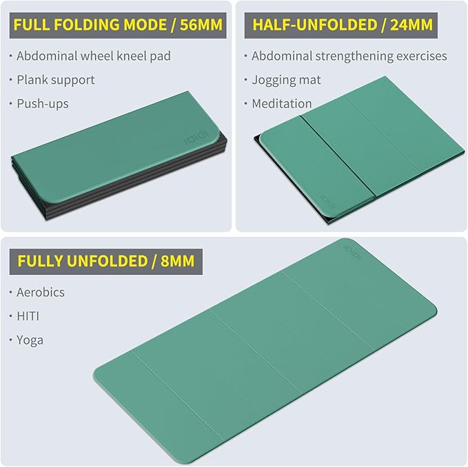 8mm Extra Large Foldable Yoga & Fitness Mat(74" x 31.5" x 0.32"), Double-Sided Non Slip & Lightweight Pilates Mat, Thick Wide Exercise Mats for Woman Man Kids, Portable Workout Mats for Travel, Studio or Home Use