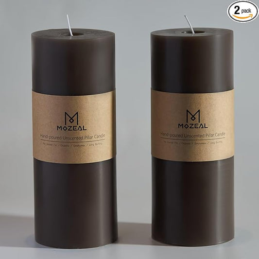MOZEAL 4" x 10" Extra-Large Taupe Gray Pillar Candles (Set of 2), Unscented, Dripless, Smokeless, Long Clean-Burning, Tall 10 inch Large Taupe Gray Pillar Candles for Winter Elegance