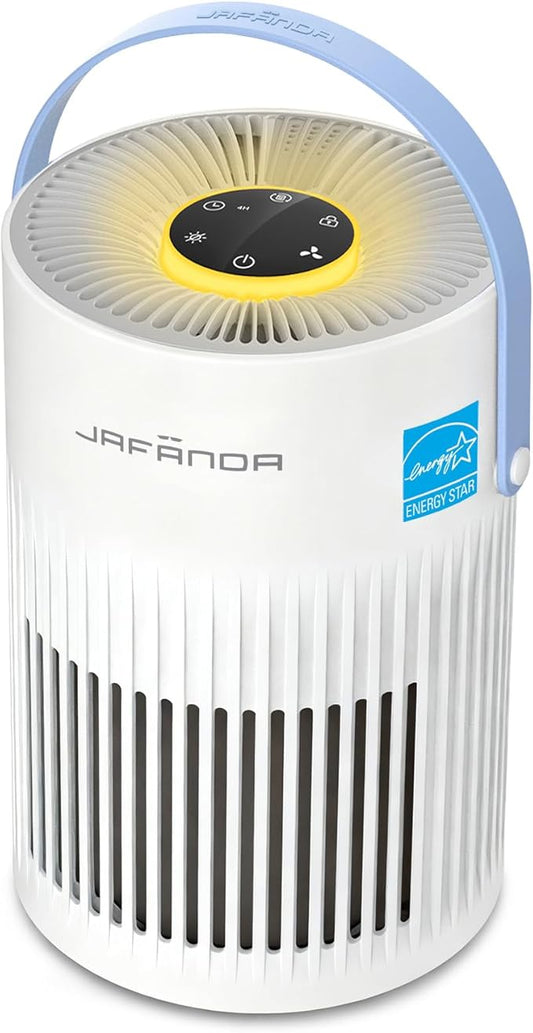 Jafanda Small Air Purifier JF068, 20dB Sleep Mode, Portable Air Cleaner with Handle, 3-Stage HEPA Filtration for Dust, Pollen, Pet Fur, Smoke, 7-Color Light for Home/Bedroom/Dorm/Office