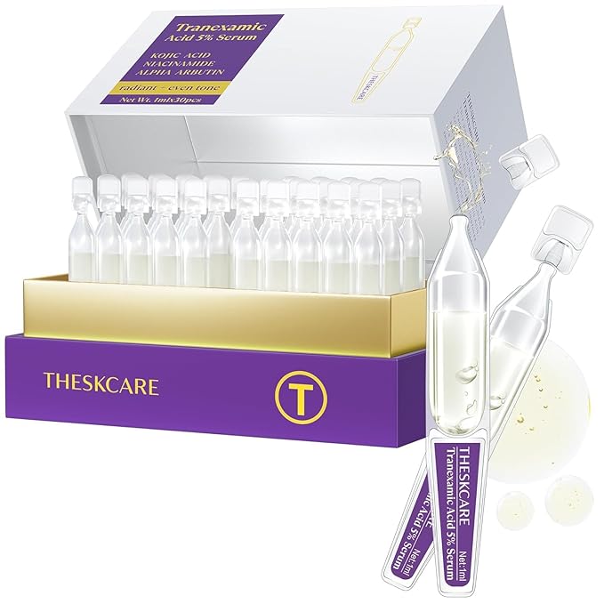 5% Tranexamic Acid Serum Ampoule for Face with Niacinamide,Kojic Acid & Alpha Arbutin,Skin Glowing Serum for Dark Spots,Even Out Skin Tone,30 Ampoules