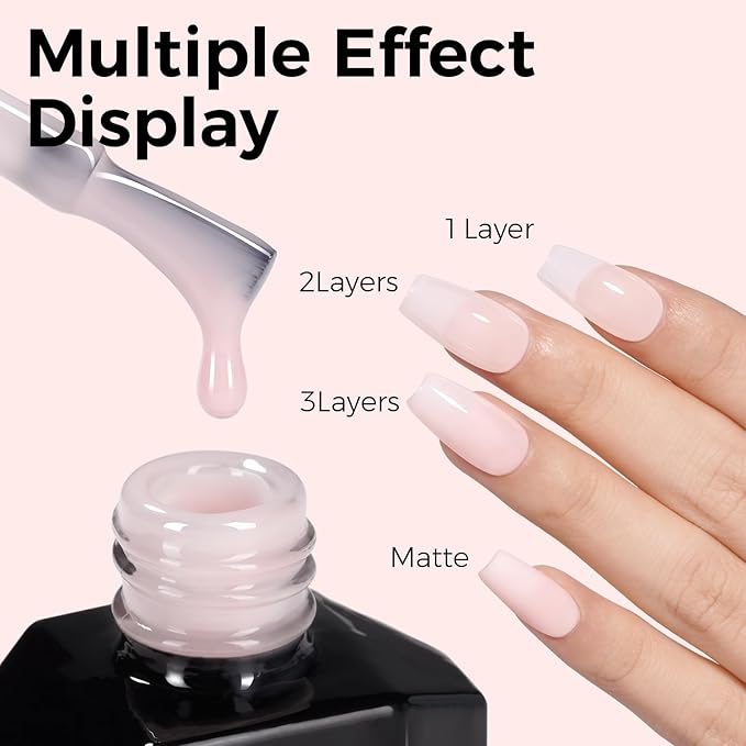 TOMICCA Gel Nail Polish, Jelly Milky Pink Gel Polish, Light Pink Nail Polish Quick Dry, UV Clear Pink Gel Polish Colors Long Lasting Nail Art Manicure Home DIY