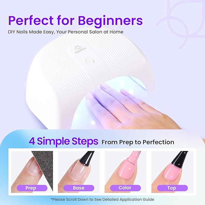 Beetles Gel Nail Polish Kit with U V Light - 34pcs Gel Polish Set 20 Colors Colorful Dreamscape Pro with Nail Tips & Base Matte Top Medium Coffin Press on Nails Accessories DIY Salon Gifts for Women