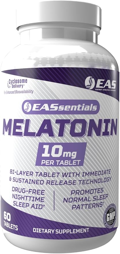 EAS Melatonin 10mg | Drug-Free Nighttime Sleep Aid | Immediate & Sustained Release Technology | Better Absorption with Cyclosome Delivery | 60 Tablets