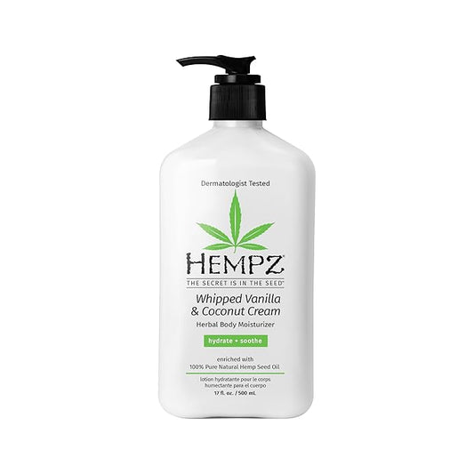 Hempz Whipped Vanilla & Coconut Cream Body & Hand Lotion, Vegan Formula, for Men or Women, 17 oz.