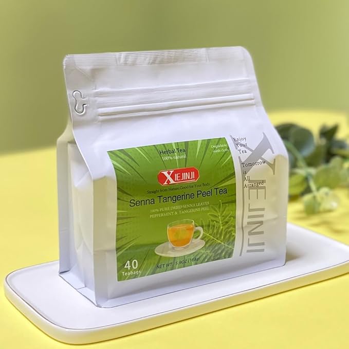 XIEJINJI Senna Tangerine Peel Tea Bags, 40 Count, 4.2g Each – Gentle Daily Cleanse for Constipation Relief & Digestive Balance, Caffeine-Free