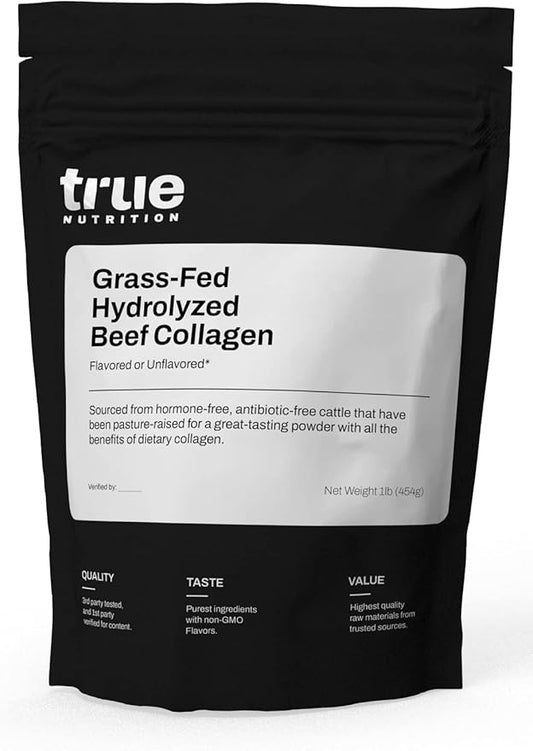 True Nutrition - Hydrolyzed Collagen Powder from Grass Fed Beef - Paleo Friendly, Gluten, Soy, and Dairy Free, Non-GMO, Grass Fed Collagen Peptides Powder - Unflavored - 1LB