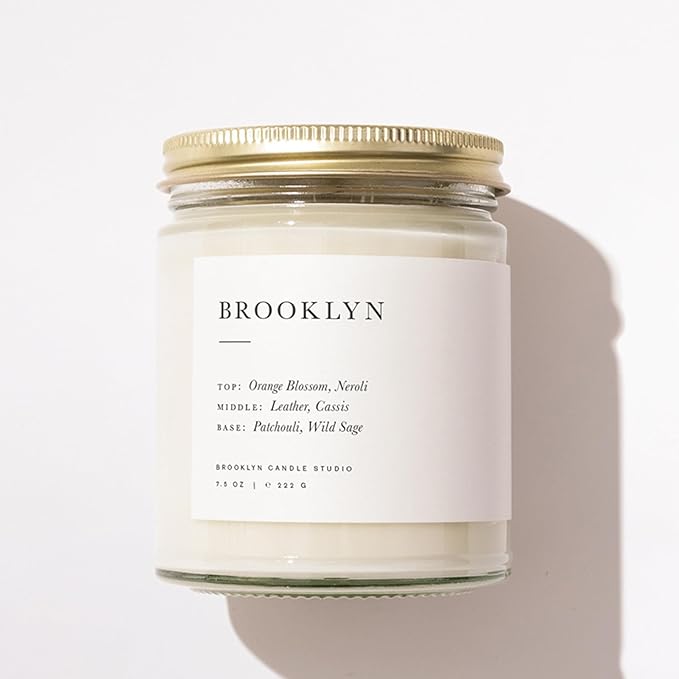 Brooklyn Candle Studio Brooklyn Jar Candle - Luxury Scented Candle, Vegan Soy Wax, Hand Poured in The USA, 50 Hour Slow Burn Time - 7.5oz