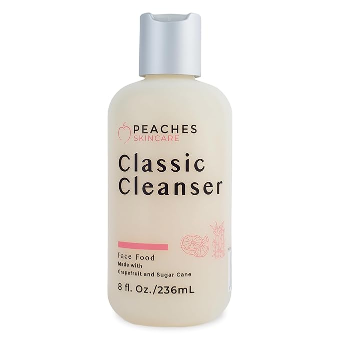 Peaches Skincare Hydrating Facial Cleanser – Vegan Face Wash with Grapefruit, Sugar Cane, and Gotu Kola – Lightly Exfoliating Daily Formula for All Skin Types – Classic Cleanser – 8 oz