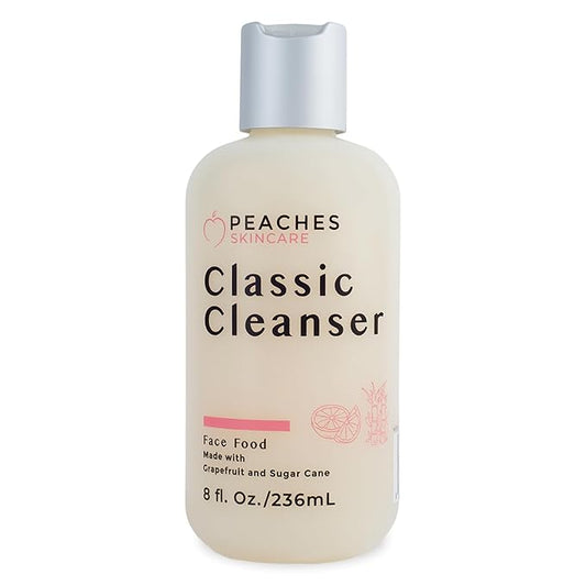 Peaches Skincare Hydrating Facial Cleanser – Vegan Face Wash with Grapefruit, Sugar Cane, and Gotu Kola – Lightly Exfoliating Daily Formula for All Skin Types – Classic Cleanser – 8 oz