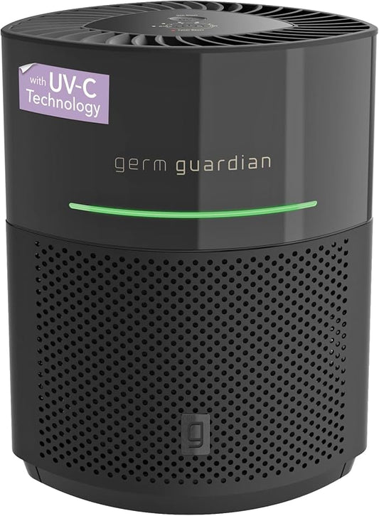 GermGuardian Airsafe+ Air Purifier for Home, for Wildfire Smoke, Pets, Pollen, Odor, Large Rooms Up To 1043 Sq. Ft. with HEPA Pure Air Filter, UV-C Light & Air Quality Sensor, 12", AC3000B, Black