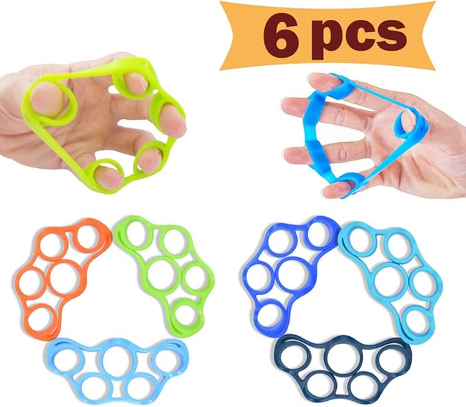 Hand Grip Strengthener, Finger exerciser, Grip Strength Trainer (6 PCS),NEW MATERIAL,Forearm grip workout, Finger Stretcher, Relieve Wrist Pain, Carpal tunnel. (Finger exerciser)
