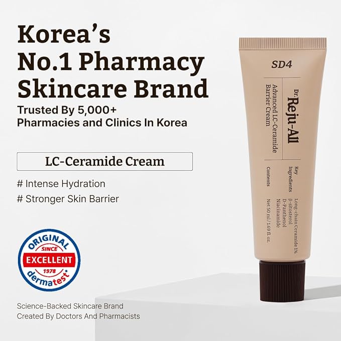 Dr. Reju-All Advanced LC-Ceramide Barrier Cream - Patented Long Chain Ceramide Deep Hydration - Lightweight Korean Face Moisturizer for Strengthening Skin Barrier - 1.69 Fl Oz