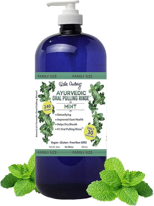 Organic Oil Pulling for Teeth and Gums | Refreshing Mint Flavored Oral Rinse Mouthwash for Bad Breath-Essential Oils for Teeth Whitening & Gum Care | Mouthwash for Fresh Breath, Family Size-32 FL Oz