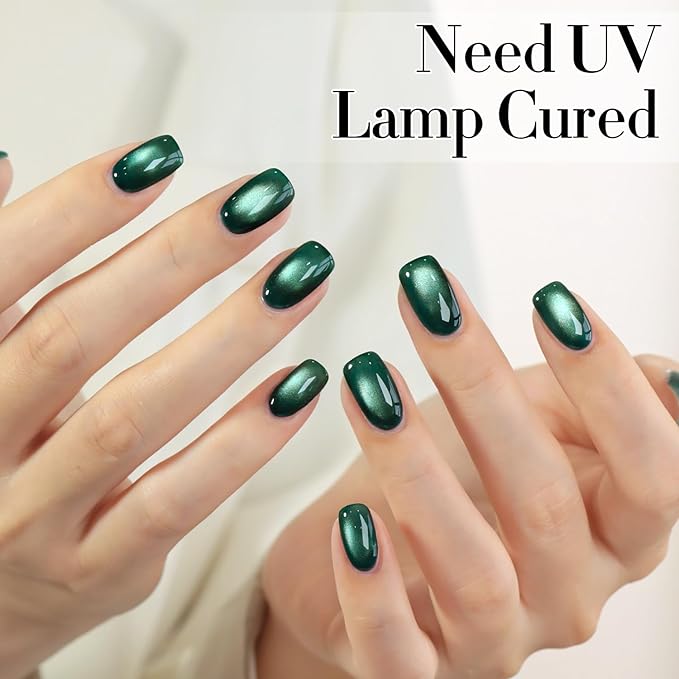 Double Rhythm 0.5 OZ Cat Eye Gel Polish with Magnet 15ML Holographic Glitter Shimmer Translucent Jelly Color Magnetic Nail Polish Salon DIY at Home (Winter Green-MC1275)