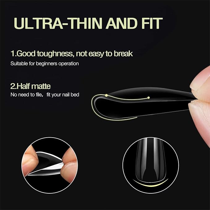 Stiletto Nail Tips,1000 PCS Artificial Full Cover Fake Nails Soft Gel Tips 10 Sizes with Box for Home DIY Nail Salon (Clear and Natural 5)