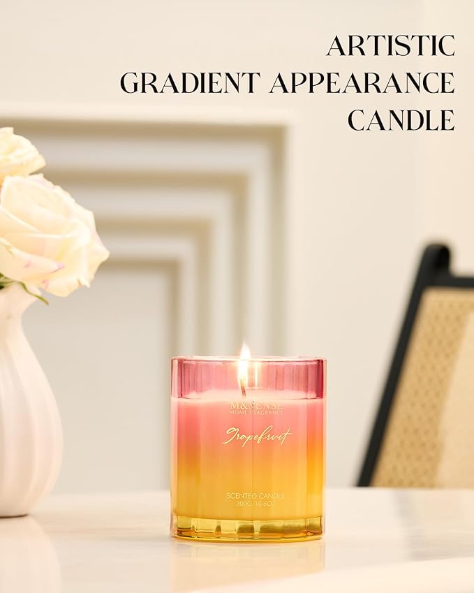 M&SENSE Grapefruit Scented Candles for Home, 10.6oz 60 Hours Non Toxic Natural Soy Candles in Glass Long Lasting Slow Burning, Unique Luxury Gifts Cozy Room Decor for Women Men