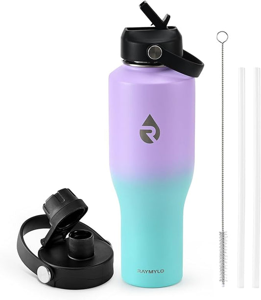 40 oz Insulated Water Bottle with Straw fit in Car Cup Holder, Triple Wall Vacuum Stainless Steel(Cold 48 hrs, Hot 24 hrs), Leakproof & Non-BPA, Hydro Travel Flask with Straw and Spout Lid