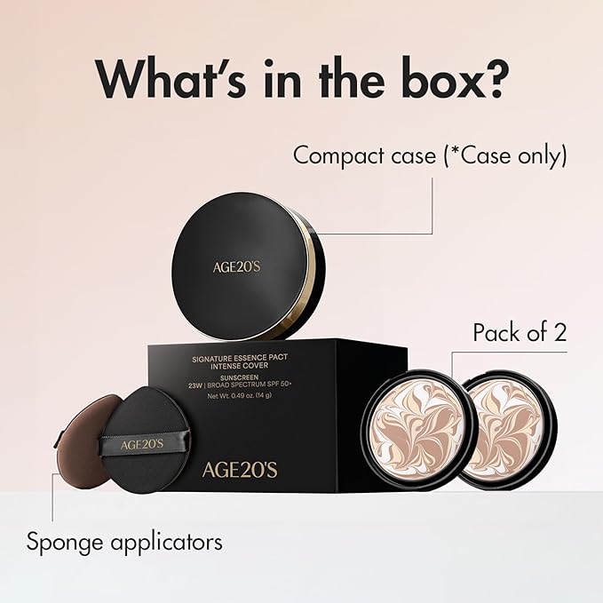 AGE20'S Signature Essence Pact SPF 50+ | Pack of 2 | 21N VANILLA | Cream Foundation, Dewy Finish, Natural Coverage | Korean Cushion Foundation