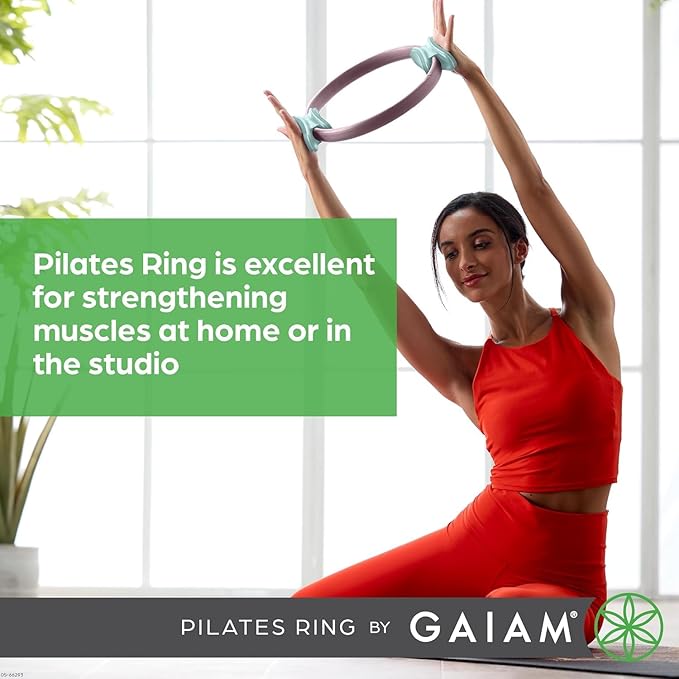Gaiam Pilates Ring Fitness Circle - Lightweight & Durable Foam Padded Handles, Flexible Resistance Exercise Equipment for Toning Arms, Thighs/Legs & Core