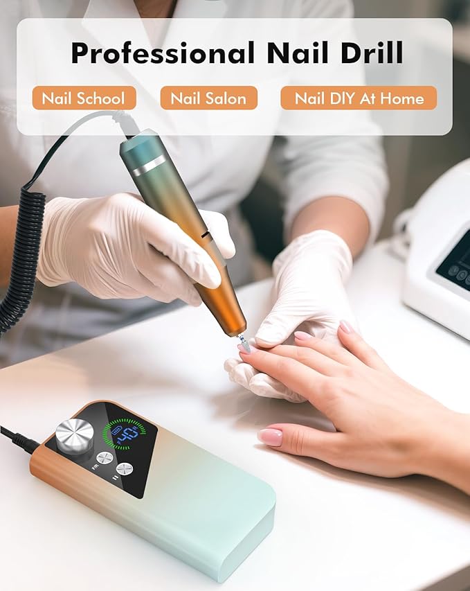 Nail Drill 40000RPM - Rechargeable Nail File with Bits, Professional E-Filer for Acrylic Nails, Gel Polishing, Manicure & Pedicure E File with Large HD LCD Screen - M96 Orange