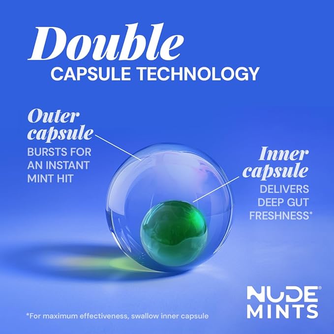 NUDE MINTS | Dual Action Liquid Capsules | Mouth Watering Mint - Lasts 3X Longer - 3X Stronger - Extreme Bad Breath Treatment For Adults - Sugar Free, 0 Calorie - Peppermint - 5 Pack - 150 Capsules