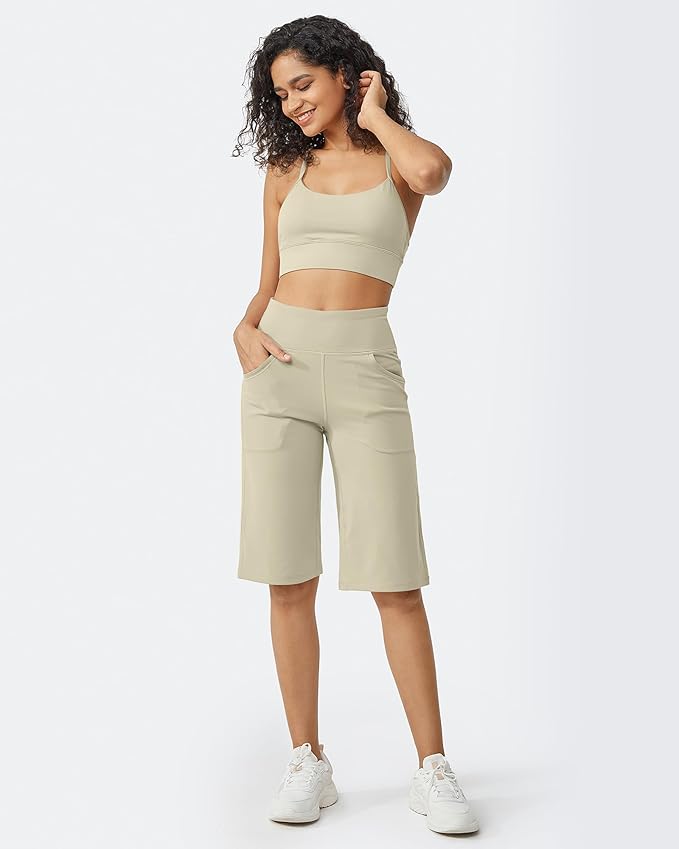 Promover Capri Pants for Women Wide Leg Yoga Cropped Pants with Pockets Loose Casual Summer Pants