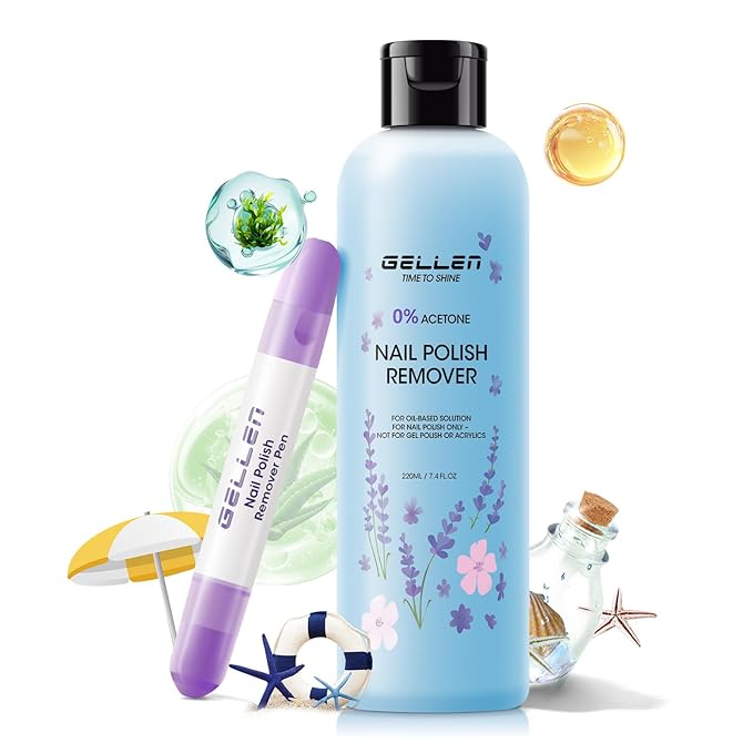 Gellen Nail Polish Remover Set with Corrector Pen, 280ml Ocean Breeze Scent Non-Acetone Nail Polish Remover, Precision Pen with 3 Refill Tips Easy Use | Rapidly Removes Natural and Glitter Nails