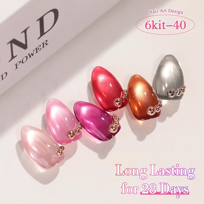 Double Rhythm 6 Colors Cat Eye Gel Polish Set Shimmer Glitter with Magnet Holographic Reflective Magnetic UV Nail Art Kit (6-Kit 40)