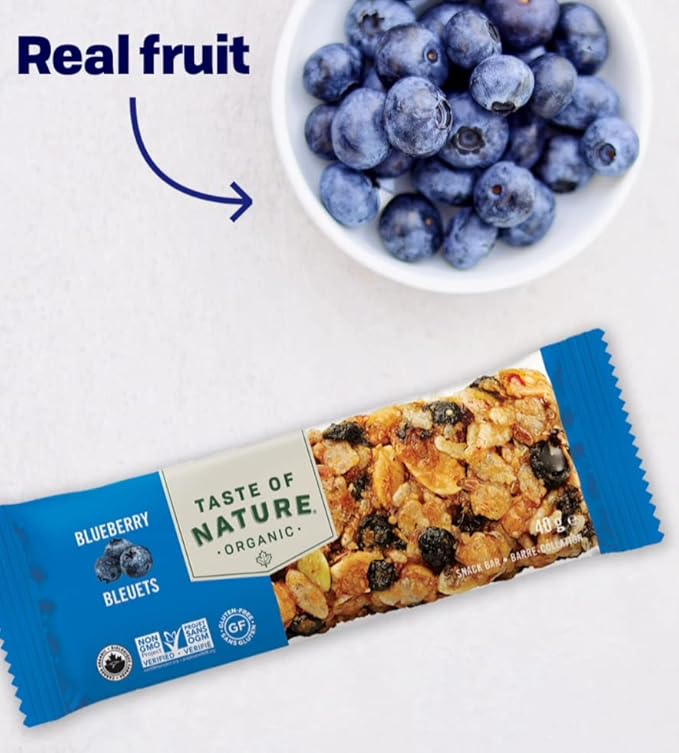 Taste of Nature Organic Blueberry Snack Bar - Healthy, Gluten Free, Non GMO, Vegan Snack Bars with Mixed Nuts, Fruits and Seeds - 16-Count Snack Pack