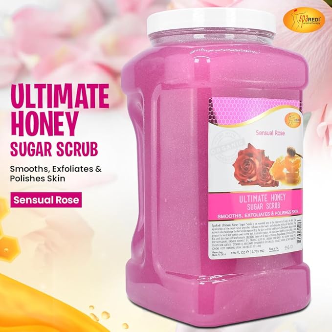 SPA REDI – Sugar Body Scrub, Sensual Rose, 128 Oz, Exfoliating, Moisturizing, Hydrating and Nourishing, Glow, Polish, Smooth and Fresh Skin - Body Exfoliator