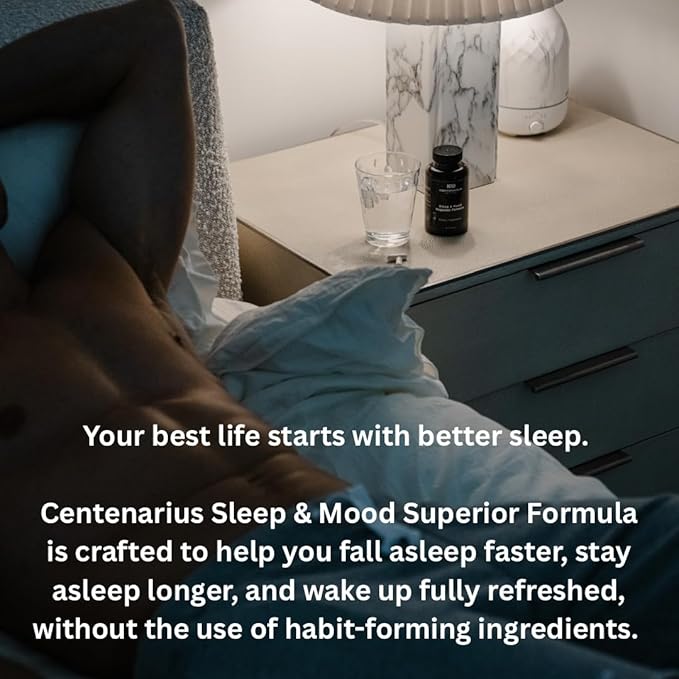 Centenarius Nutrition Sleep and Mood Formula with L-Theanine, 5-HTP, PharmaGABA + More for Sleep + Enhanced Mood & Stress Levels (60 Count)