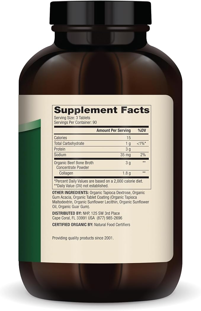 Dr. Mercola Organic Bone Broth Collagen, 90 Servings (270 Tablets), Organically Raised Grass-Fed Beef, Dietary Supplement, Supports Bone and Joint Comfort, USDA Organic, Non-GMO