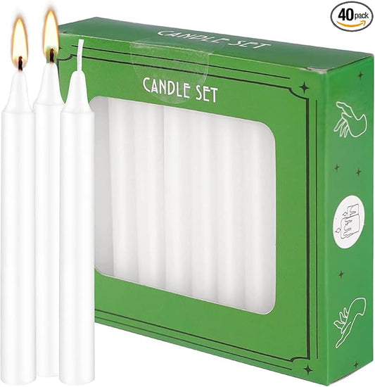 Set of 40 White Candles Mini Unscented Taper Candles for Christmas,Household, Wedding, Rituals, Prayer, Birthdays, Meditation, Altar,Party and Home Décor Candlesticks - 4 Inch Tall