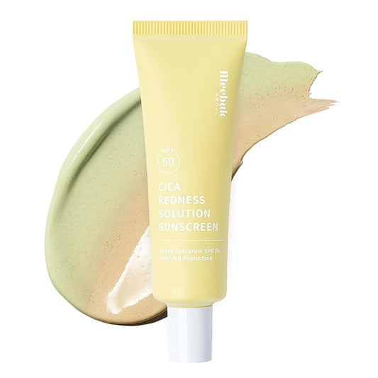 Meebak Cica Redness Correcting Sunscreen SPF 50 | Color-Correcting Moisturizer & Tone-Perfecting Primer with Niacinamide & Centella Asiatica | For Fair-to-Medium Skin Tones | Korean Skin Care
