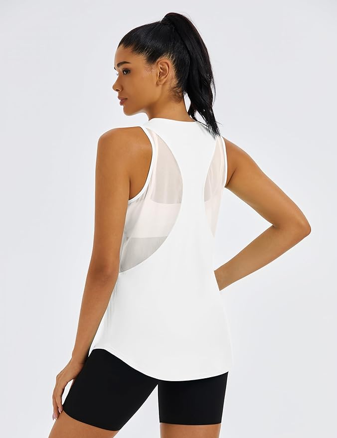 MAGCOMSEN Womens Workout Tops Racerback Tank Tops Mesh Back Breathable Sleeveless Quick Dry Running Athletic Shirts